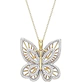 MORGAN & PAIGE .925 Sterling Silver 18K Gold Plated Butterfly Necklace with Diamond Accent - Elegant Filigree Gold Necklace for Women Diamond Pendant Butterfly Gifts for Women, 18 inch