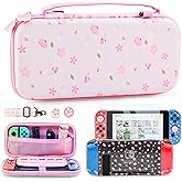 RHOTALL Sakura Pink Carrying Case Set for Nintendo Switch, Cute Cherry Blossom Storage Bag for Switch Accessories with Protective Case, Screen Protector, Adjustable Shoulder Strap and 2 Thumb Cap