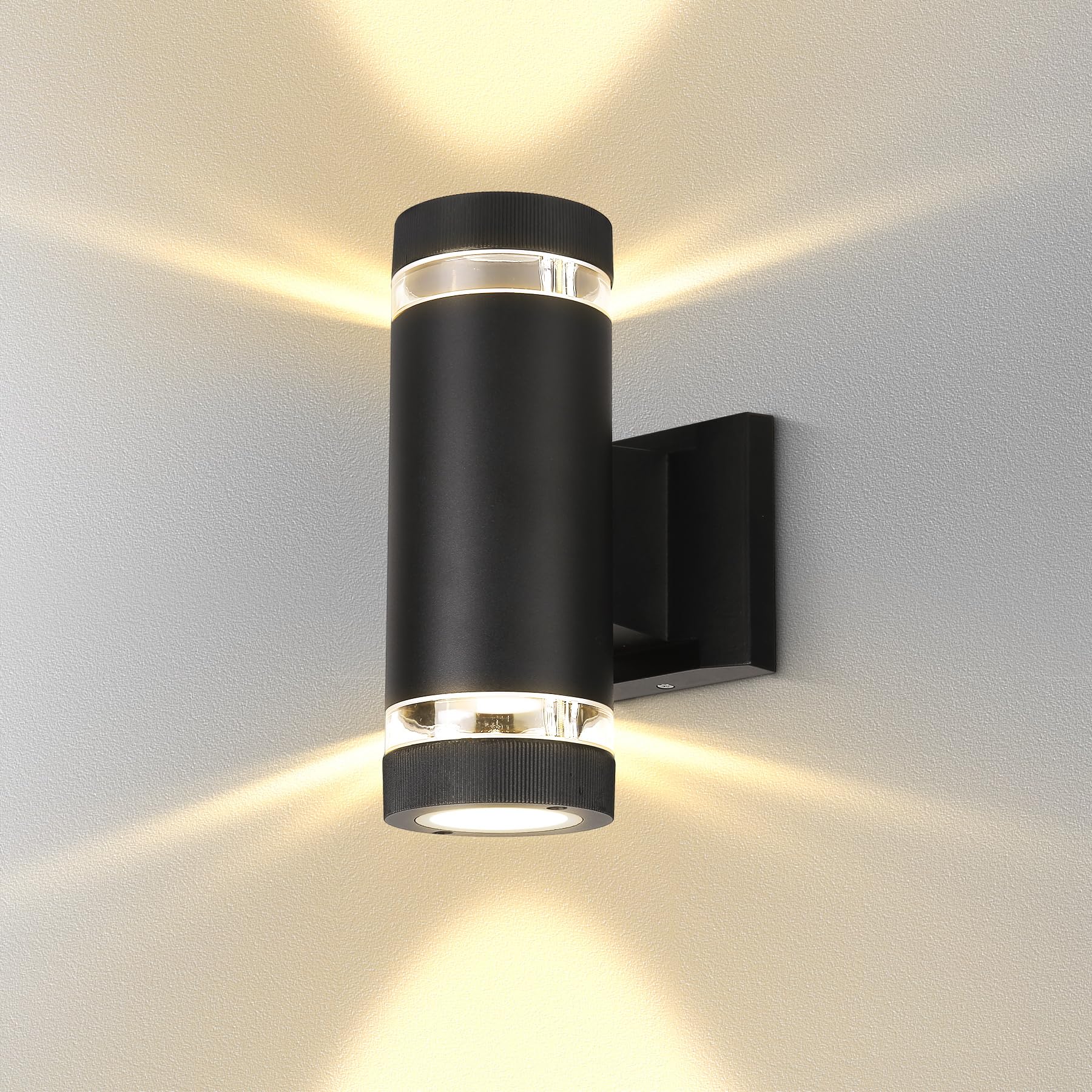 SILAMPDI Outdoor Wall Lights, Outside Wall Lights Mains Powered, IP44 Waterproof Porch Light Modern GU10 Adjustable Beam Aluminum Black Indoor Wall Lamp for House Garden 2pcs