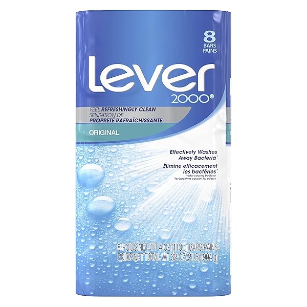 LEVER 2000 BAR SOAP REFRESHING BODY SOAP AND FACIAL CLEANSER ORIGINAL EFFECTIVELY WASHES AWAY BACTERIA 4 OZ 8 BARS