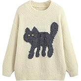 CIDER Women’s Cat Sweater Long Sleeve Crew Neck Fun Graphic Cute Patterned Chunky Pullover Sweater Tops