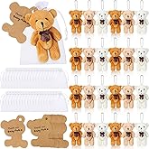 Sotiff 24 Sets Mini Bear 2.36 Inch Stuffed Pocket Bears Keychain with Thank You Tag and White Organza Bag for DIY Keychain Baby Shower Birthday Party (beige/apricot/brown, Bow Tie)