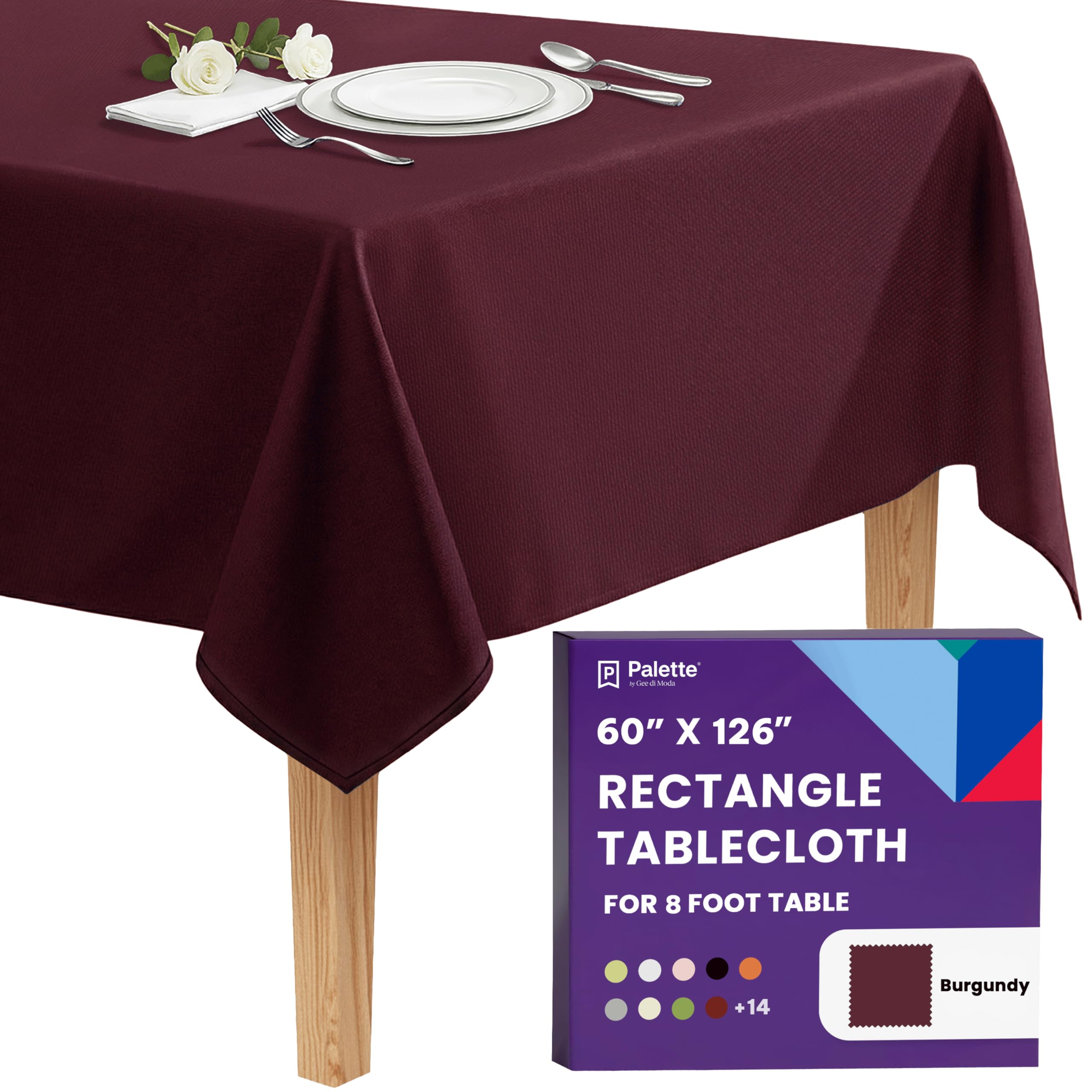 Gee Di Moda Rectangle Tablecloth - 60 x 126 Inch Burgundy Table Cloth for 8 Foot Rectangle Table - Heavy Duty Washable Fabric - for 8 Ft Buffet Table, Holiday Party, Dinner, Wedding & Baby Shower — image 1