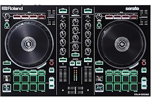 Roland DJ-202 Compact DJ Controller | 2-Channel, 4-Deck Controller for Serato DJ Lite | Large, Low-Latency Platters | Iconic Roland Drum Kit Sounds