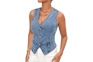 SOLY HUX Women's Denim Vest V Neck Sleeveless Button Down Y2k Trendy Jean Jacket