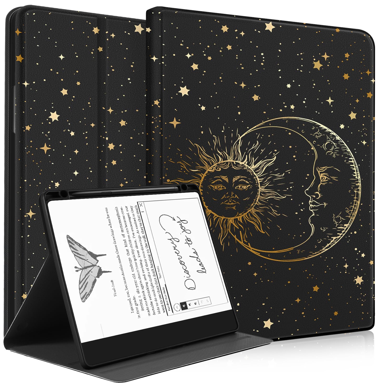 Photo 1 of Wazzasoft for Amazon Kindle Scribe Case Folio Cover 10.2 Inch for Women Girls Cute Fashion Design Girly Kawaii Sun and Moon Pretty Teens Unique Aesthetic E-Book Cases for Kindle Scribe 10.2"
