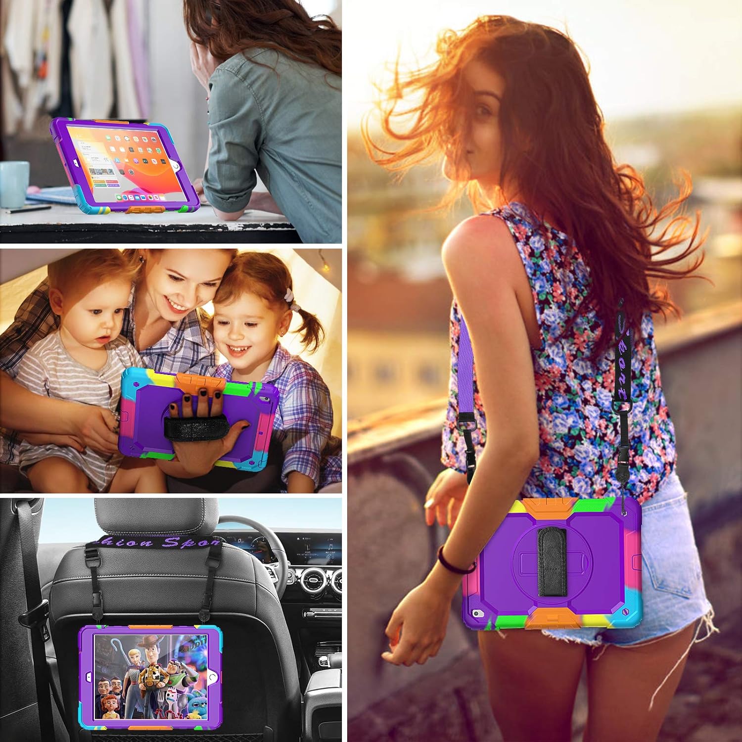 SEYMCY for iPad 9th/8th/7th Generation Case Kids 10.2 inch, Shockproof Sturdy with Rotating Hand Strap & Stand - Image 3