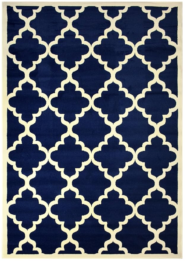 Modela Collection Trellis Modern Area Rug Rugs (Navy Blue