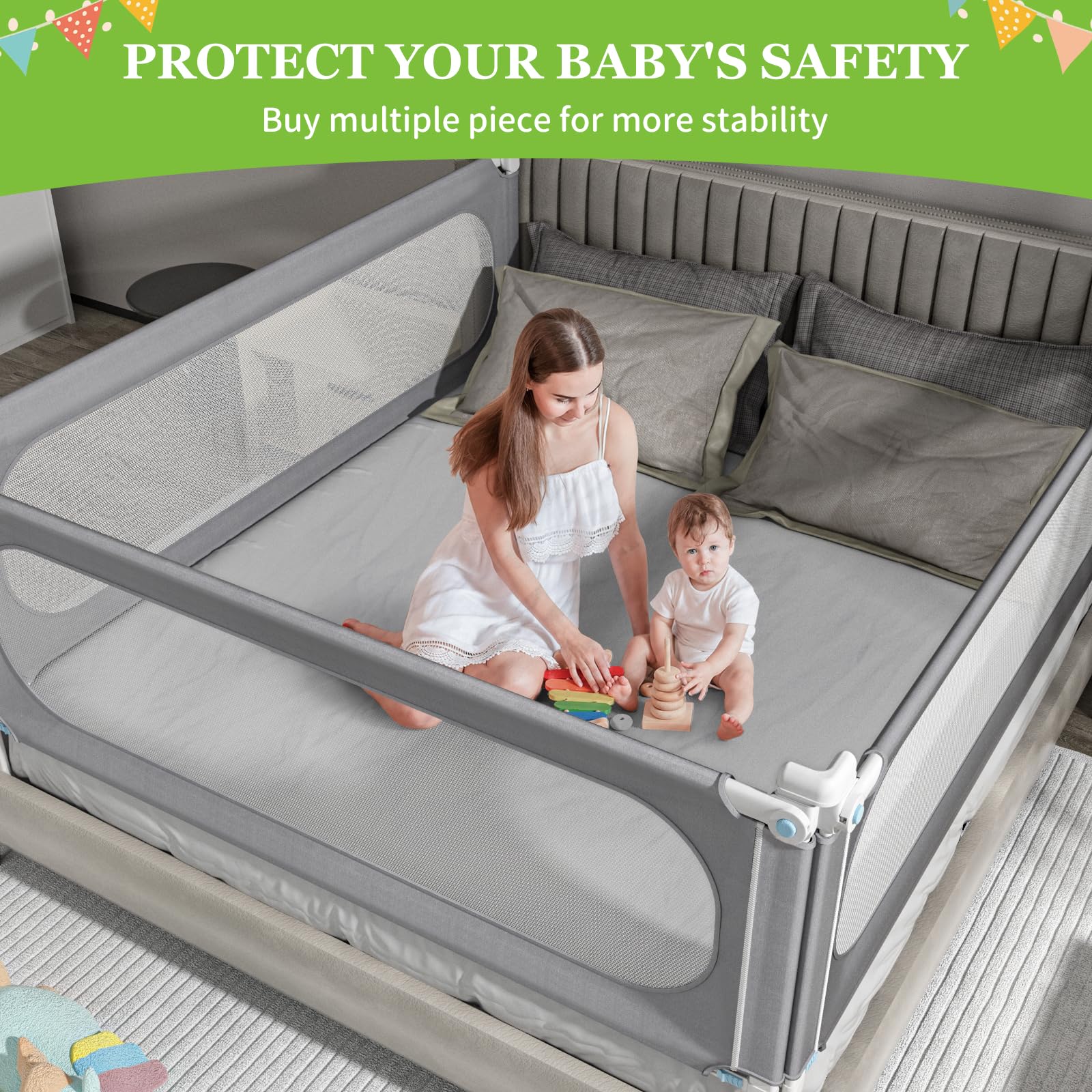 Lingusta Bed Rails for Toddlers, Height Adjustable Baby Bed Rail Guard, Kids Safety Bed Rail with Child Lock - Universal Designed for Twin, Full, Queen, King Size (1 Side:59