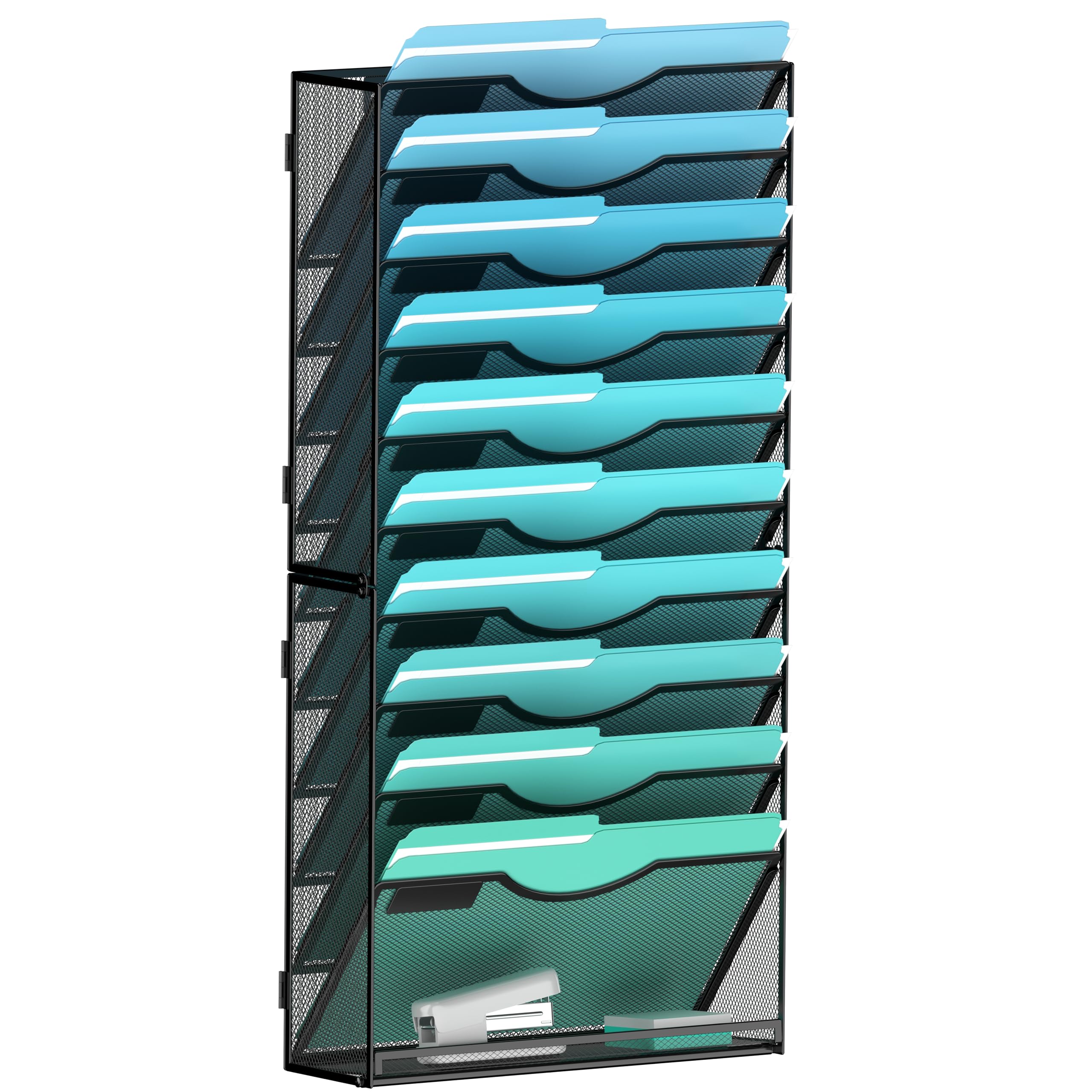 Photo 1 of Gawerk 11-Tier Wall File Organizer Hanging Wall File Holder Wall Mount Paper Folder Organize, Mesh Magazine Document Mail Organizer Wall Organizer for Office School Home, Black