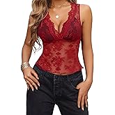 Avidlove Lace Tops for Women V Neck Tank Tops Sexy Sheer Y2k Crop Tops for Going Out Concert