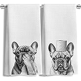 LUKIPOM French Bulldog Gifts Kitchen Towels Set of 2，French Bulldog Gifts for Women Men Decor Accessories Hand Towels for Bathroom，Funny Dog Bathroom Hand Towels，16x24 Inch