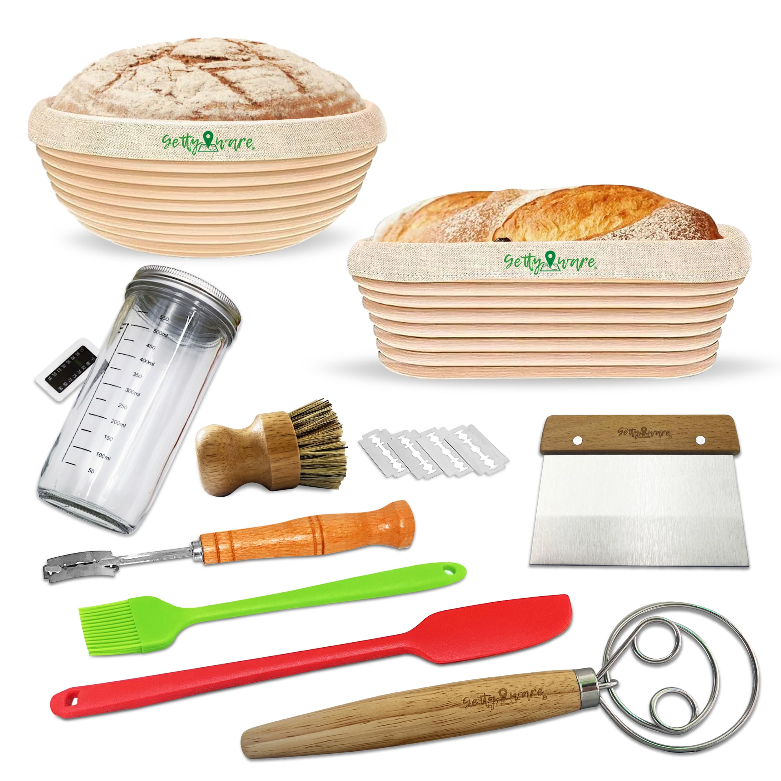 GettyWare Artisan Bread Making Kit with Sourdough Proofing Bowl, Bread ...
