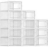 SONGMICS Shoe Boxes, Pack of 12 Shoe Storage Organizers, Stackable Clear Plastic Boxes for Closet, Sneakers, 13.1 x 9.1 x 5.6