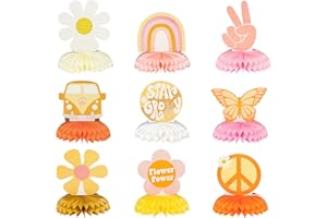 A1diee 9Pcs Groovy Hippie Boho Party Honeycomb Centerpieces Retro Boho Rainbow Daisy Flower Butterfly Peace Theme Table Topper Birthday Party Decoration for Girls Teens Baby Shower Photo Booth Props