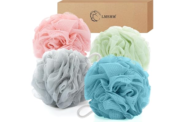 Shower Puffs Loofahs Luffa Sponges for Men Women Body Wash, Bath Sponge Mesh Poufs 4 Pack, Exfoliating Body Scrubbers, Bath S