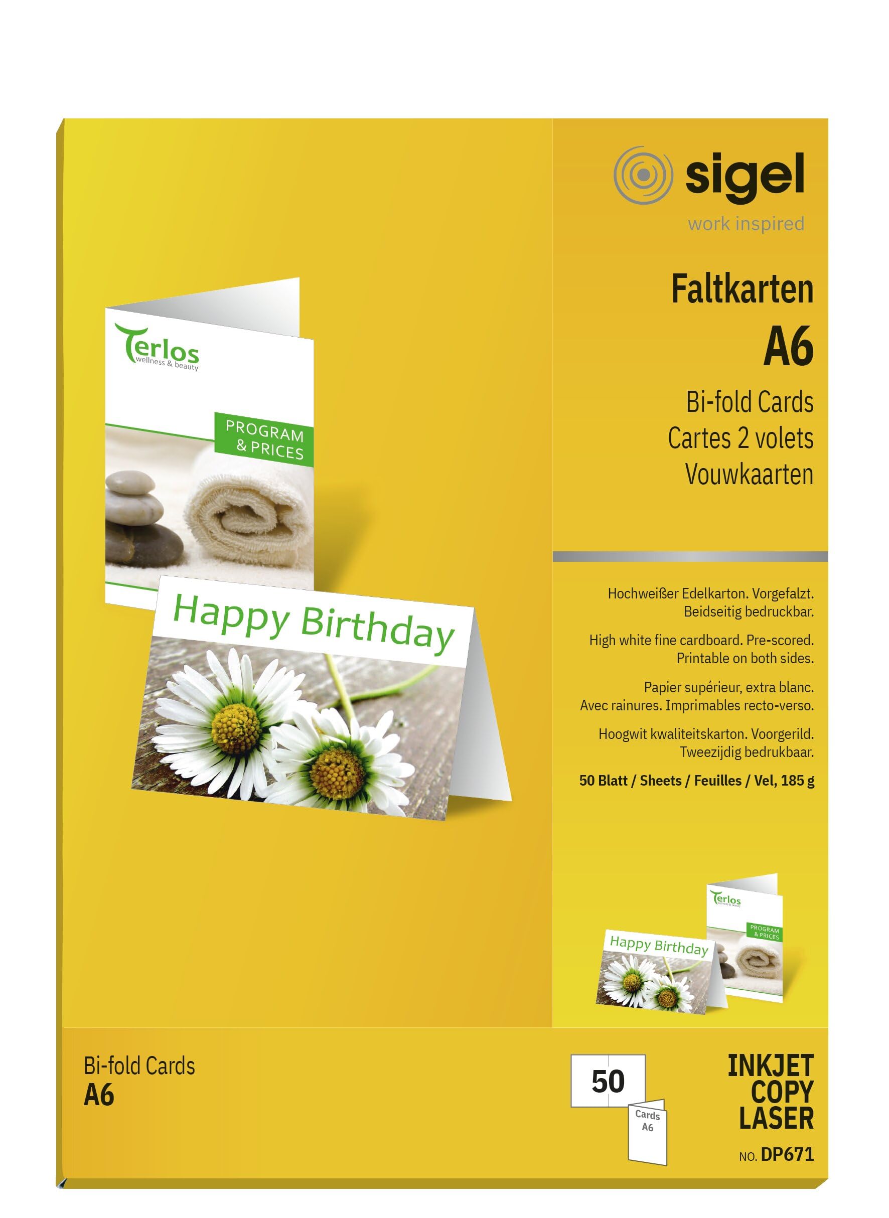 SIGEL DP671 Greeting Cards, A6 (A5) , 50 sheets equal to 50 Pieces