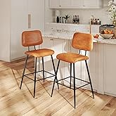 Nusetx 26 Inch Counter Height Bar Stools Set of 2, Modern Faux Leather Kitchen Island Chairs with Back and Metal Leg, Upholst