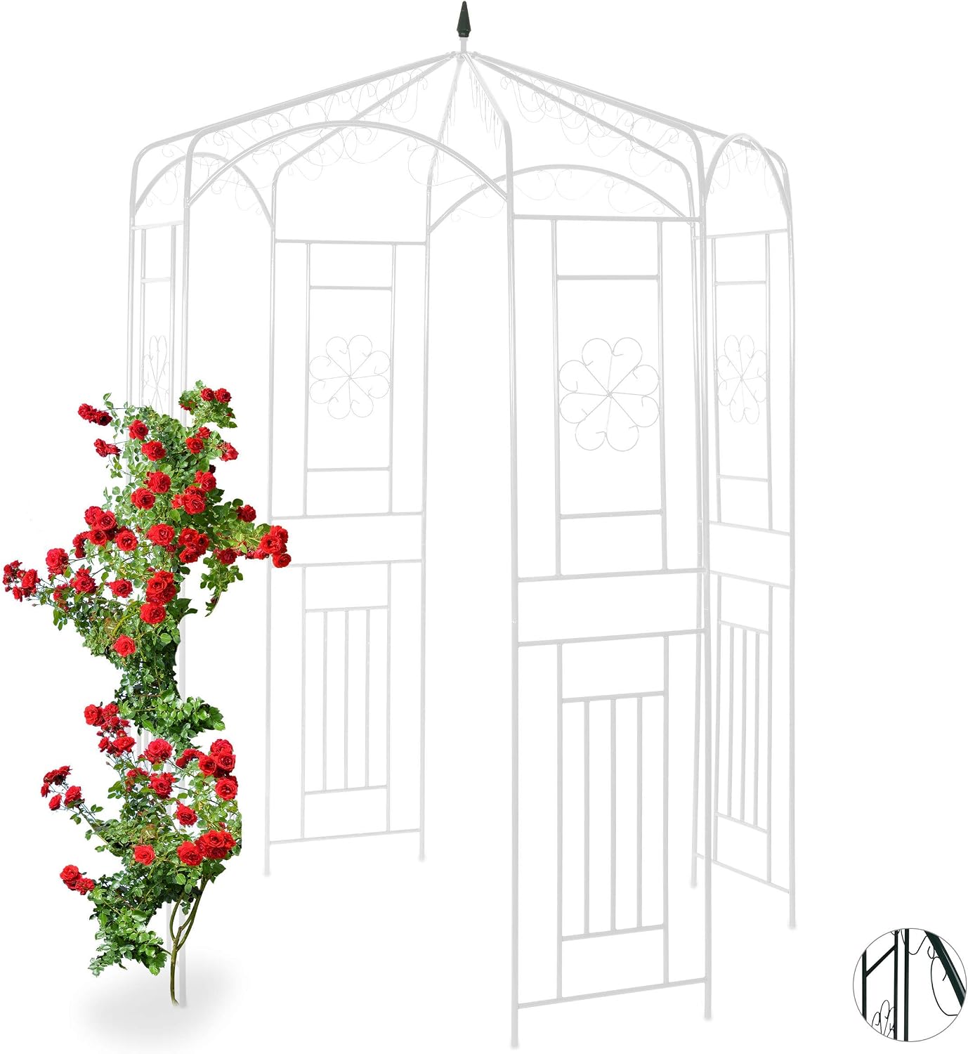 Relaxdays Metal Rose Pavilion, Growth Support, Garden Trellis, HWD 250x160x160cm, White, 250 x 160 x 160 cm