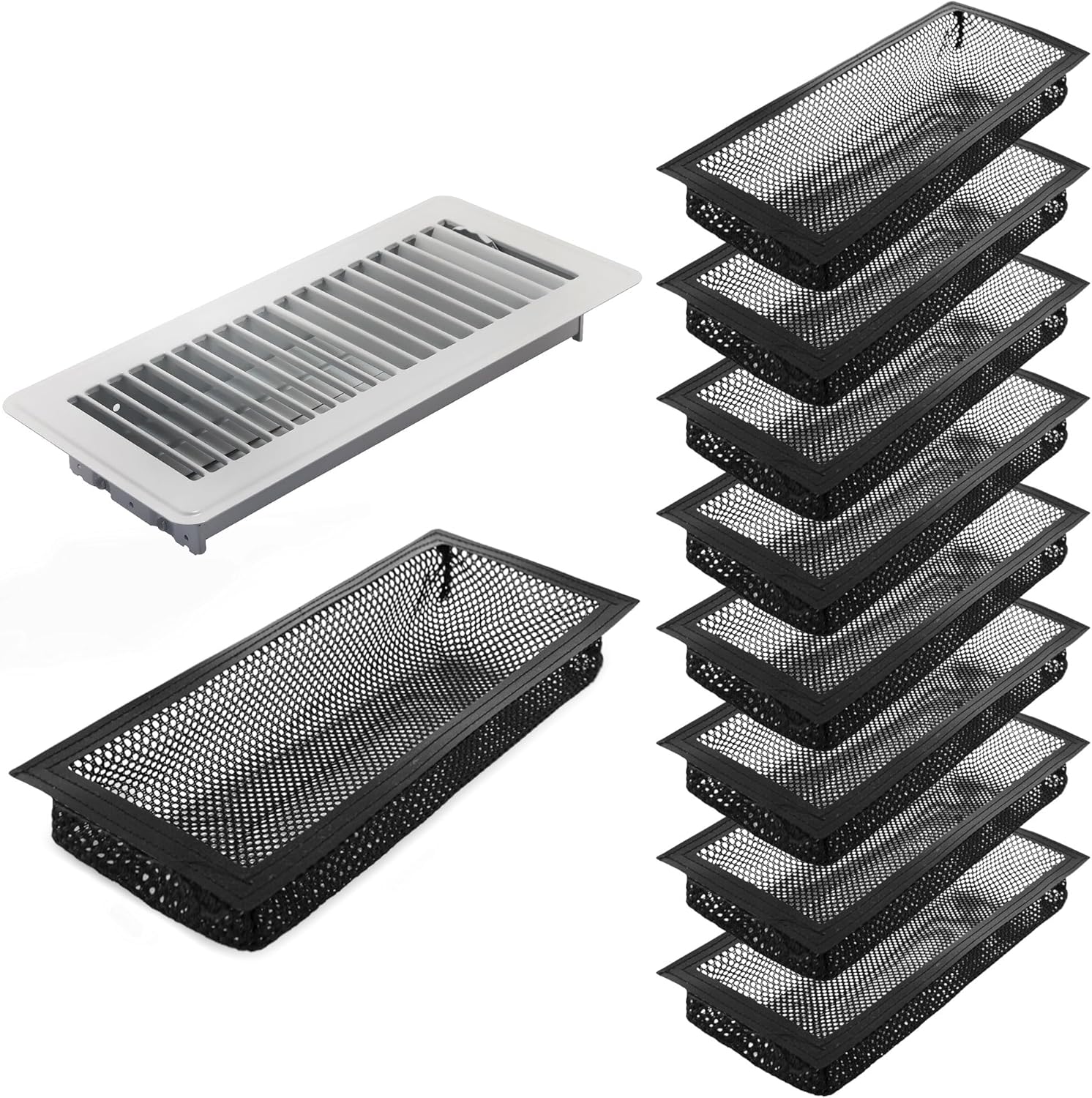 Registers, Grilles & Vents - Pack 8 Floor Register Cover Trap,Floor Vents Hoods for Home Air Vent Filters,Register Filters for Floor Vents（4 x 10 Inch）