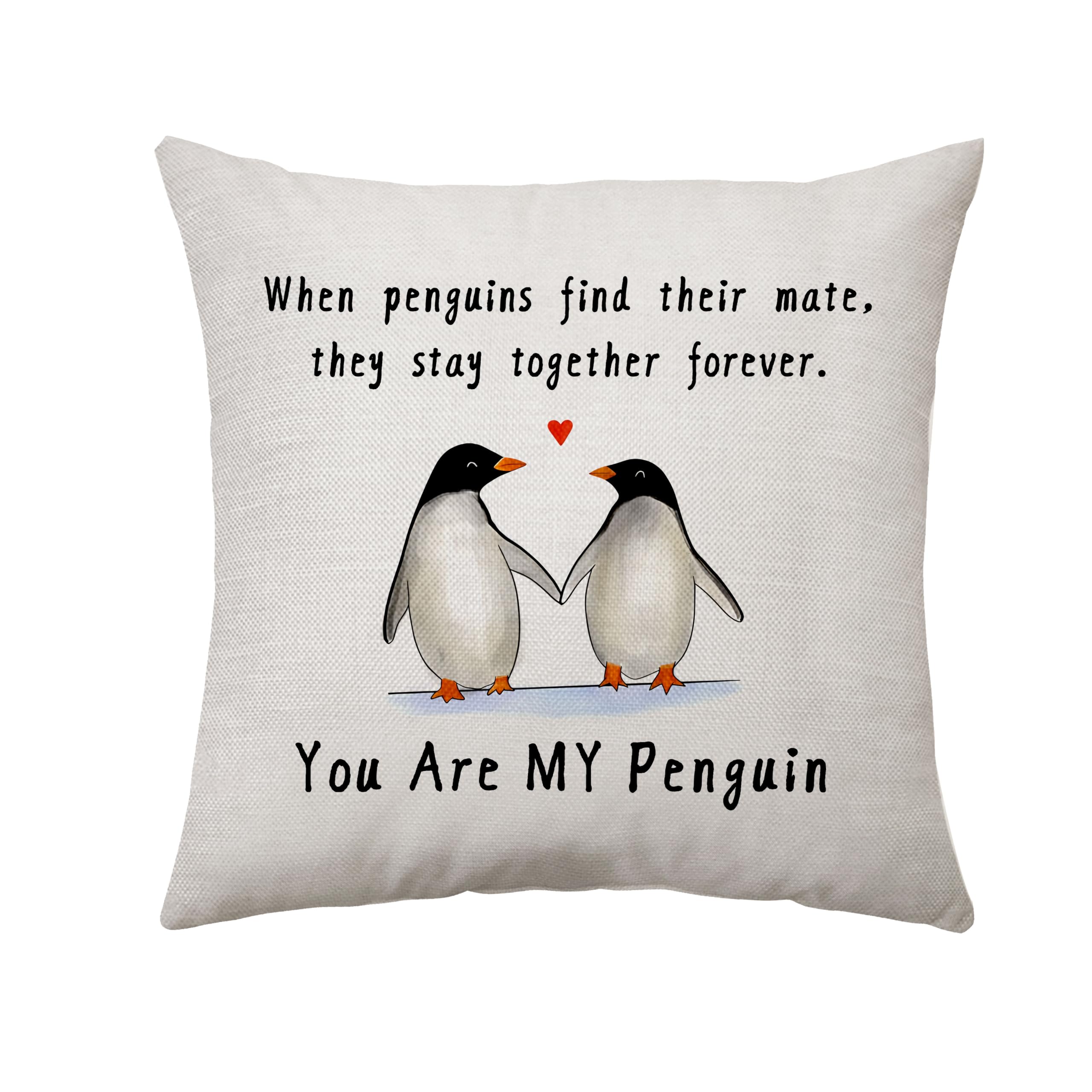 Aconesong Wedding Anniversary Cushion Cover Gifts for Couples Cute Penguin Gifts for Wife and Husband Home Decoration Keepsake for Dad and Mum Grandparents Valentines Anniversary (Penguin) — image 1