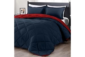 downluxe King Size Comforter Set - Red and Navy King Comforter, Soft Bedding Comforter Sets for All Seasons, King Comforter S