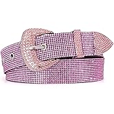 WHIPPY Rhinestones Leather Belts for Women Disco Bling Studded Belt for Jeans Pants Western Cowgirl Shiny Waist Belt