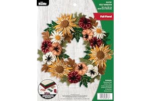 Bucilla 89278E Felt Applique Wreath Kit, 16.5" x 16.5", Floral Fall