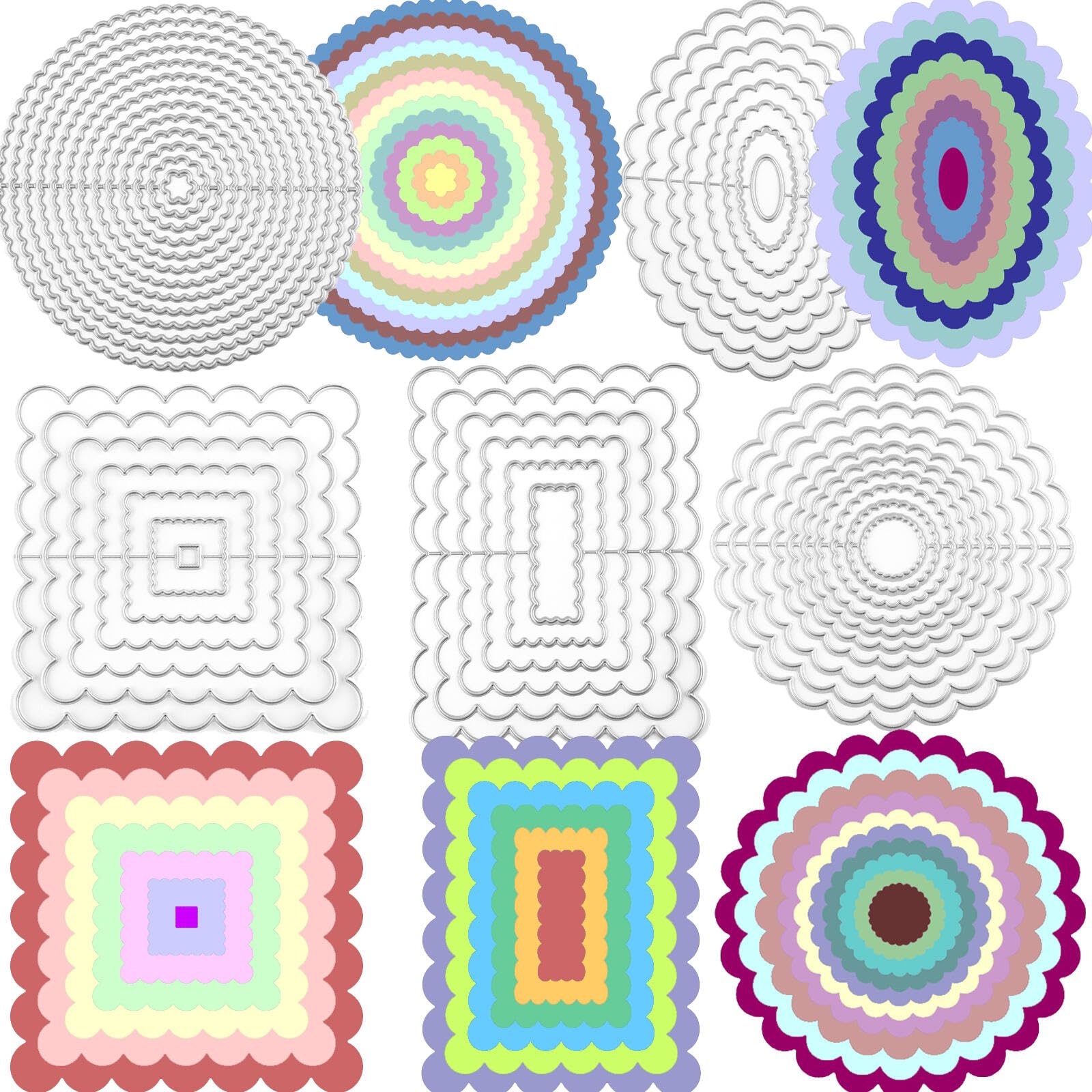 5PCS Metal Nested Square Frame Cutting Dies,Bow Wavy Layering Background Die Cuts for Card Making Die Cuts for Card Making Stencil Square,Rectangular,Oval Shape Metal Cutting Dies for Paper Crafting