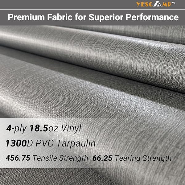 YESCAMP RV AWNING FABRIC REPLACEMENT HEAVY DUTY WEATHERPROOF 4-PLY 18.5OZ VINYL CAMPER AWNING FABRIC – UNIVERSAL OUTDOOR CANOPY FOR CAMPER, TRAILER, AND MOTORHOME