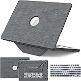 Compatible for MacBook Air 13 inch Case M4 M3 M2 2025 2024 2022 A3240 A2681 A3113, Foldable Stand, Mouse Pad, Keyboard Cover, Plastic Hard Shell Woven Fabric for MacBook Air 13.6 Inch, Grey