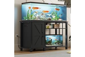 OtterOasis 55-75 Gallon Fish Tank Stand with Power Outlet & Adjustable Shelf, Heavy Duty Aquarium Stand with Cabinet Storage for Fish Tank, Turtle Tank, Reptile Terrarium, 1000LBS Capacity, Black