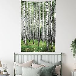 Lunarable Landscape Tapestry, Autumn Trees in Birch