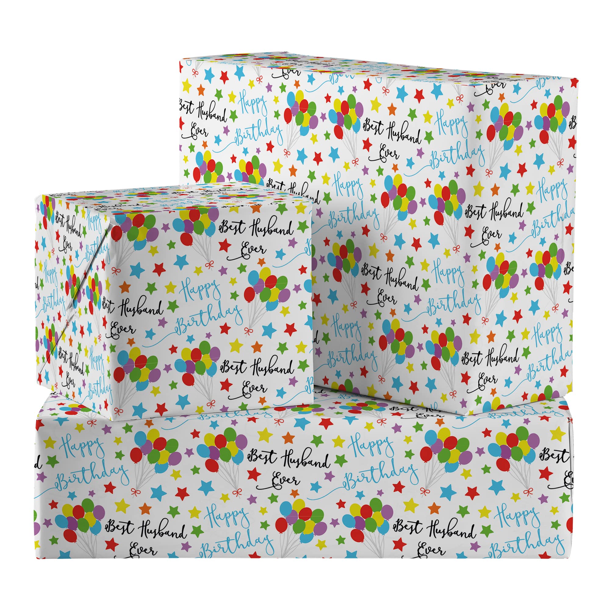 Hunts England - 2 Sheets Of Husband Birthday Luxury Wrapping Paper - Includes 2 Gift Tags - Premium Folded Gift Wrap For Husband - Iconic Collection - Colourful Gift Wrap From Wife