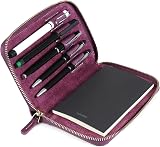 LONDO Genuine Leather Padfolio Purple with Zip Pen Holder Notepad