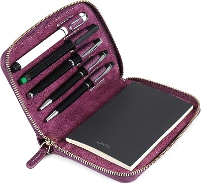 LONDO Genuine Leather Padfolio Purple with Zip Pen Holder Notepad
