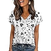 Zeagoo Womens Summer Tops Rolled Short Sleeve V Neck Shirts Casual Dressy Business Work Blouses Outfits