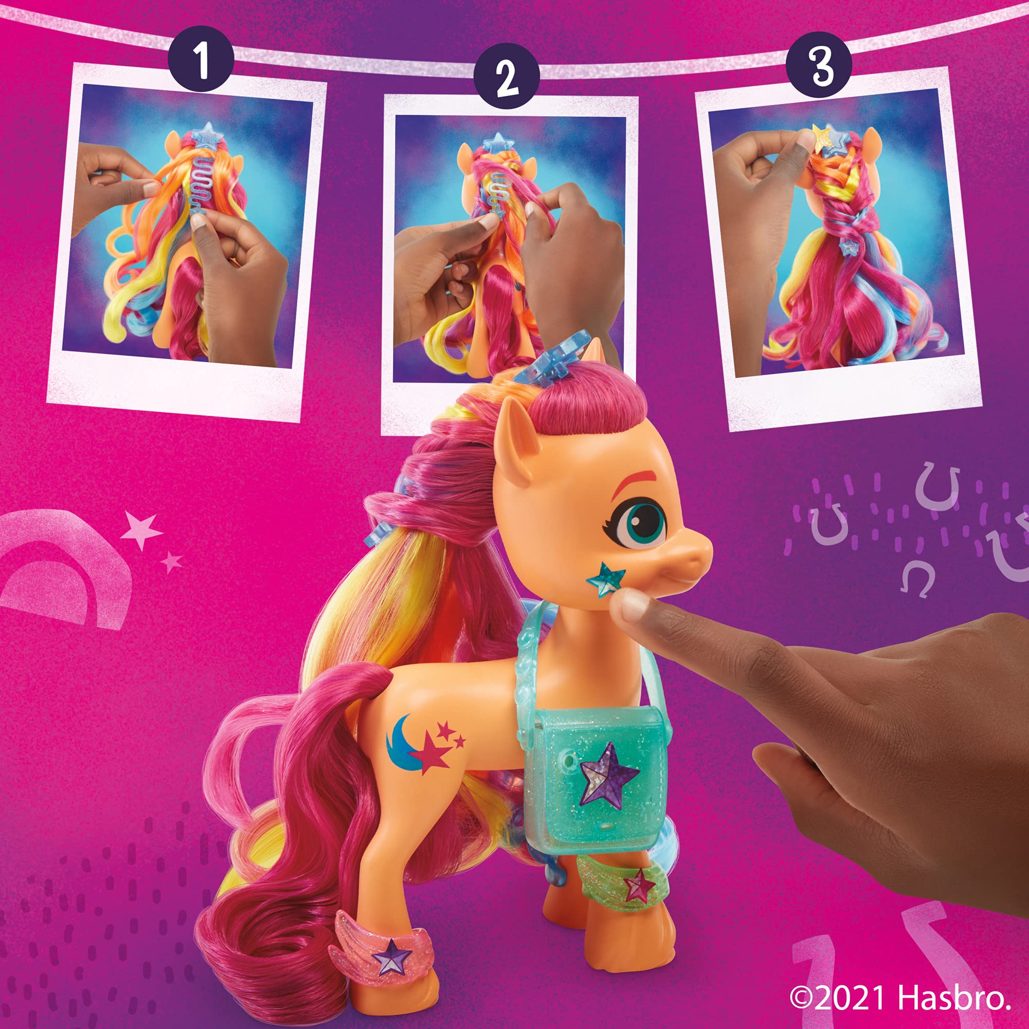 My Little Pony: A New Generation Rainbow Reveal Sunny Starscout - 6-Inch Orange Pony Toy with Surprise Rainbow Braid and 17 Accessories