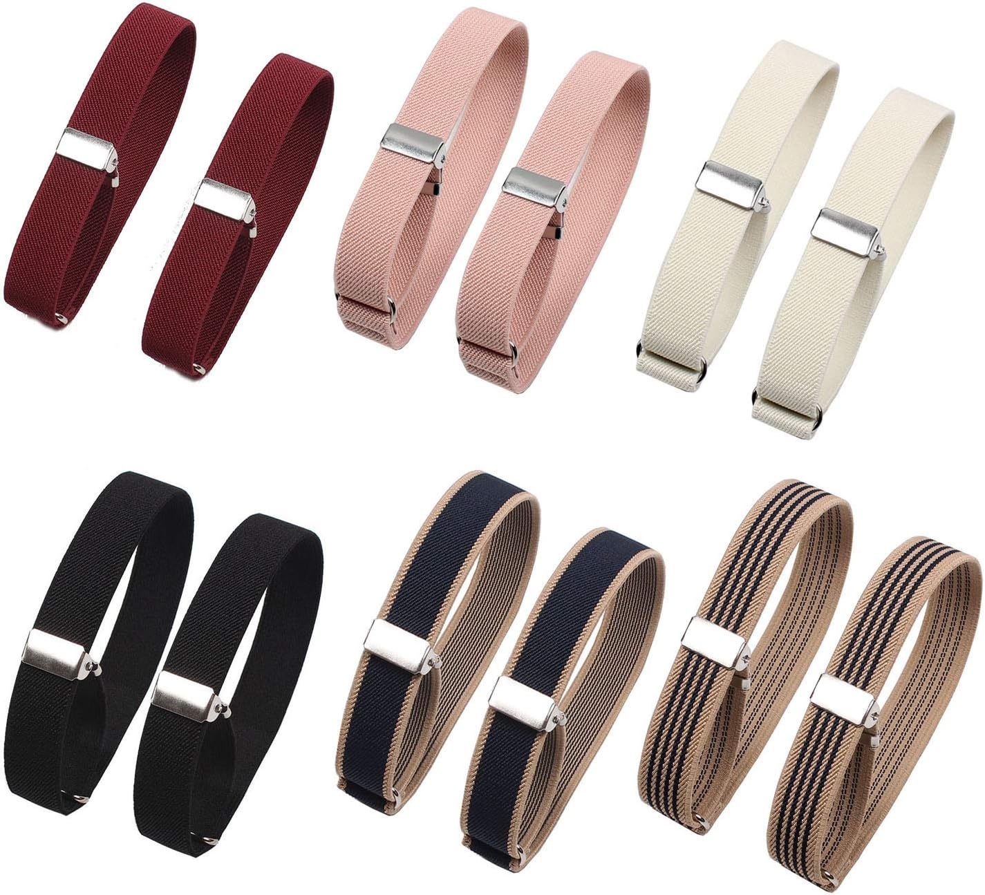 12Pcs/6 Pairs Unisex Elastic Adjustable Armbands AntiSlip Shirt