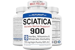 SCIATURNA Sciatica Nerve Relief Supplement with 900 mg Alpha Lipoic Acid - Maximum Strength ALA Sciatic Support for Feet, Hands, Fingers, and Legs - Ultra Potent 18-in-1 Natural Nerve Vitamins - 180 Capsules