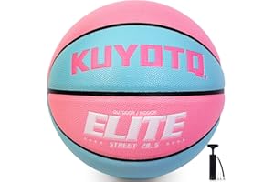 KUYOTQ Elite Kids Youth Size 5(27.5") Girls Womens Size 6(28.5") Premium Rubber or Composite Leather Basketball in&Outdoor Game Training Competition Basketballs Gifts for Girls,Women (Deflated)