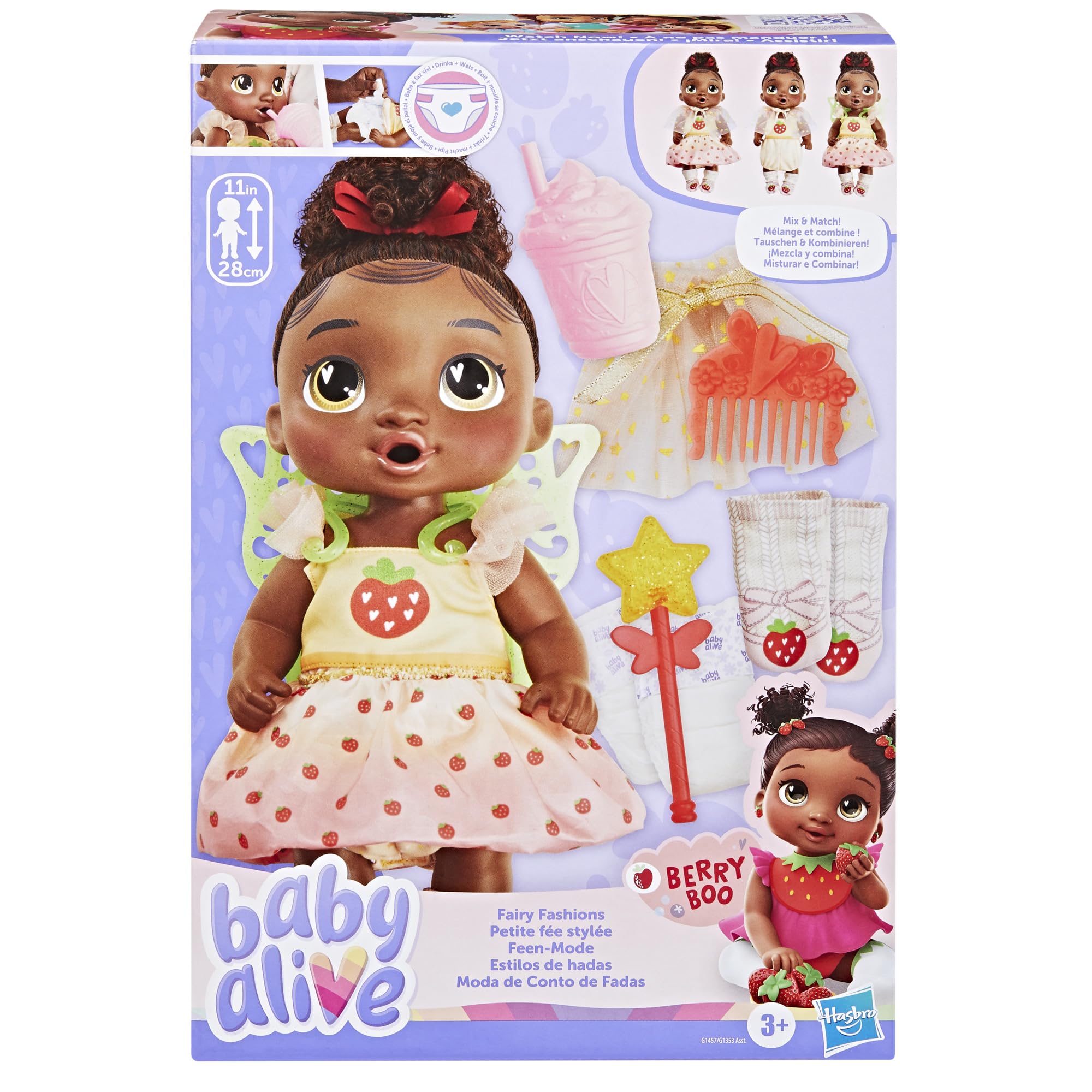 Baby Alive Fairy Fashions Berry Boo Doll with Clothes Accessories, Black Hair, 11 Inches, Kids Toys, Ages 3+ (Amazon Exclusive)