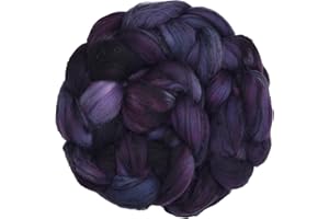 LIVING DREAMS YARN Hand Dyed Superfine Merino Tencel Roving for Spinning and Felting. 4oz Plum
