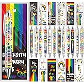 Sinload 60 Sets Rainbow Pride Ballpoint Pens with Bookmarks Gift Bulk LGBTQ Lesbian Gay Day Love Is Love Retractable Pens for Sweetest Day Events Party Favors