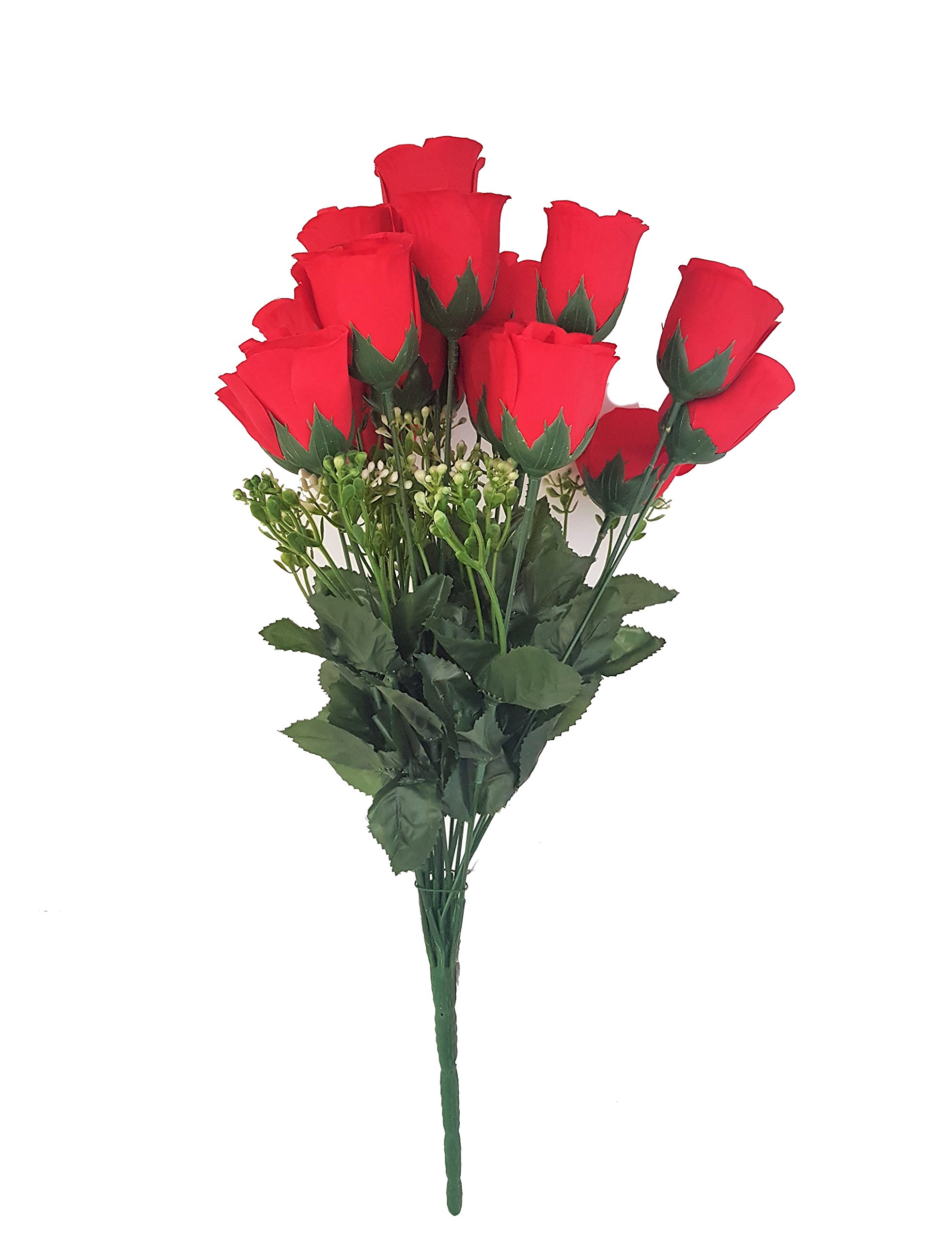 Meena Supplies 12 head RED rose buds artificial flower bush weddings/graves