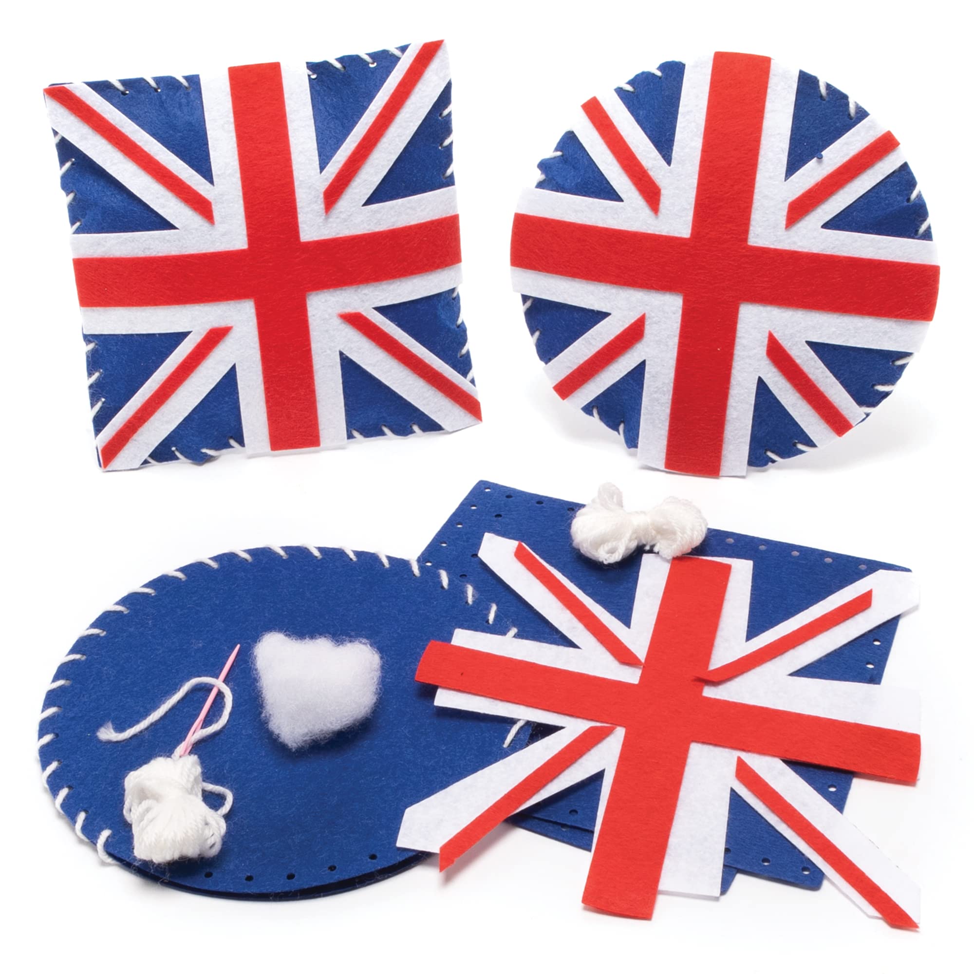 Baker Ross PJ117 Union Jack Cushion Sewing Kit for VJ Day 80th Anniversary - Pack of 2, British Themed Craft Sewing Set