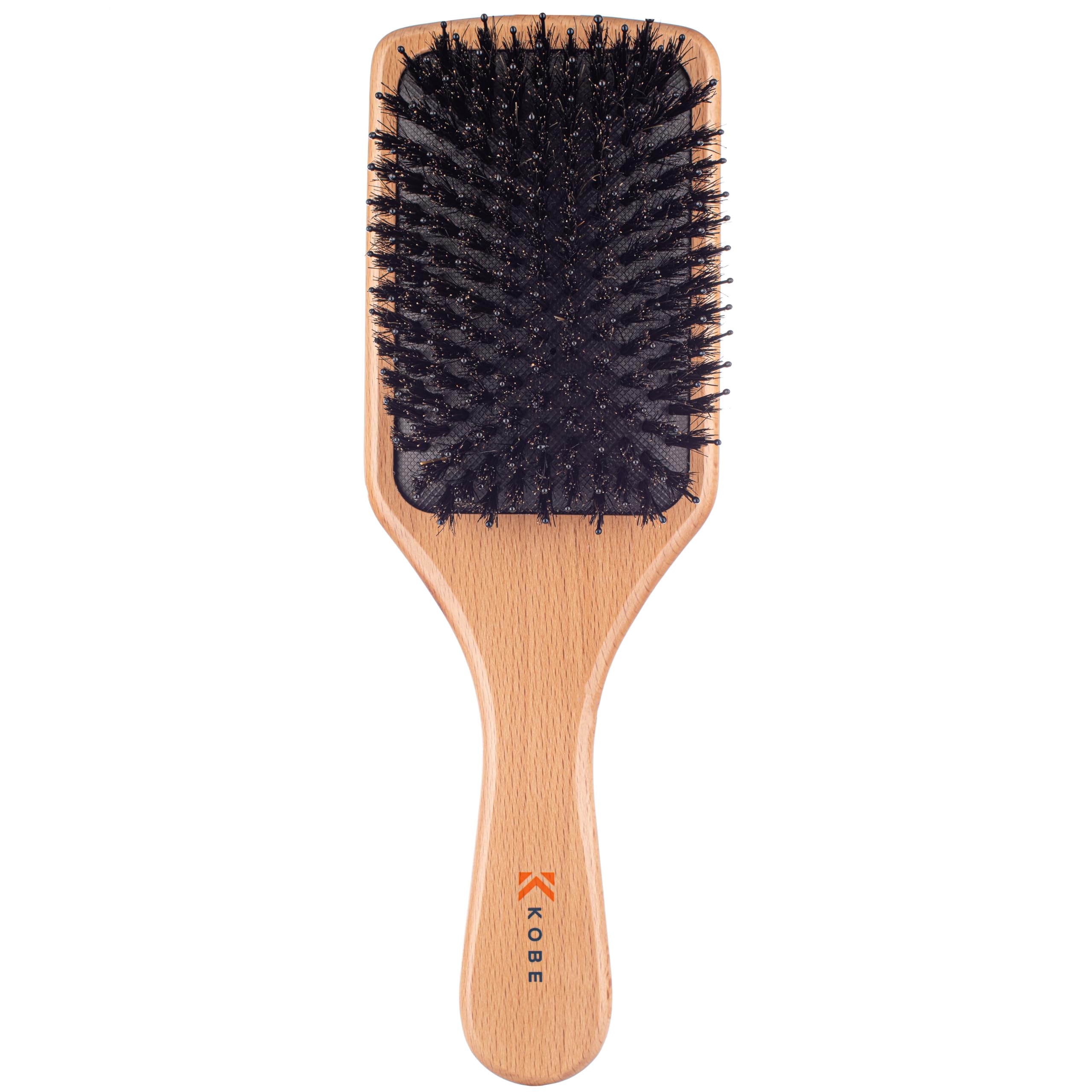 Kobe Professional Eton Dual-Bristle Cushion Paddle Brush - Boar Bristle Hair Brush - Smoothing Wooden Brush for Blow Dry, Detangling & Straightening - For Long & Short Hair - Use Wet & Dry