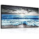 MHARTK66 Wall Art For Living Room Large Wall Decor For Office Modern Bedroom Wall Decor Blue Beach Sun Ocean Landscape Canvas Prints Wall Paintings Seascape Framed Pictures Artwork Home Decor 40x20