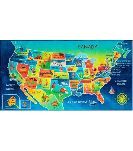 Kids Learning Rug 5x7 USA Map Educational Area Rug 5x7 Feet - Kids ...