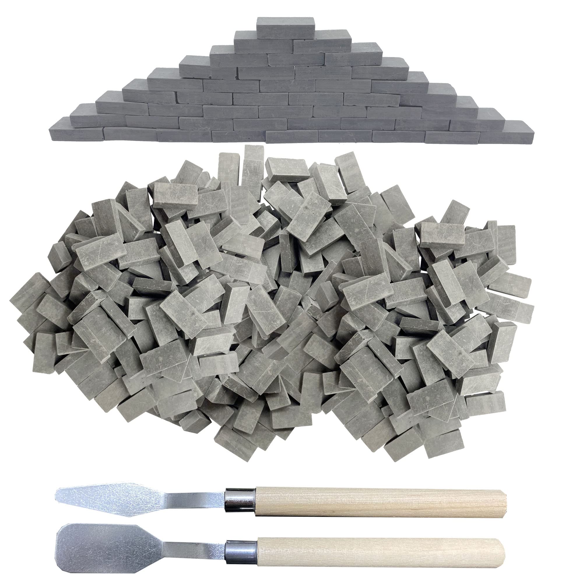 Woohome Pack of 500 Mini Bricks Mini Scale Bricks Grey Mini Simulation Bricks with Scraper for DIY Dollhouse Brick Diorama Fairy Garden Decoration, 1:16 — image 1
